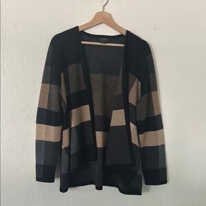 Pendleton 100% Merino Wool Open Cardigan Sweater in Black Gray & Tan Sz Missing